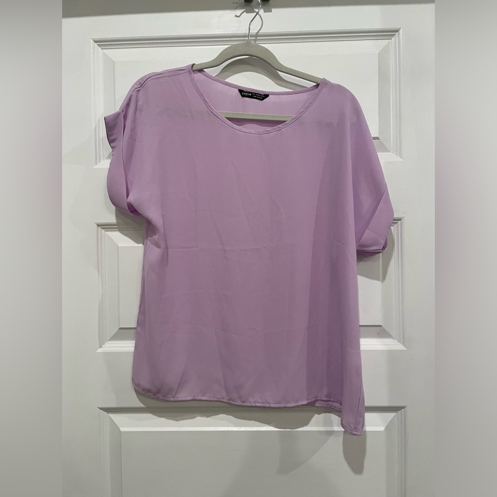 SHEIN- Cuffed Purple Blouse- Size Large
